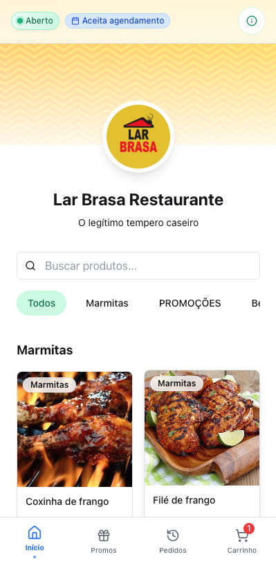 Cardápio digital do Pedgo exibido em um smartphone